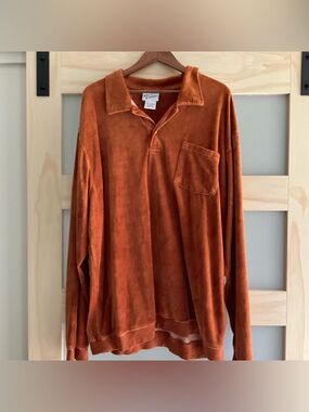 Vintage Y2K Irvine Park Velvet Velour Tunic Top Oversized Unisex Rust Brown